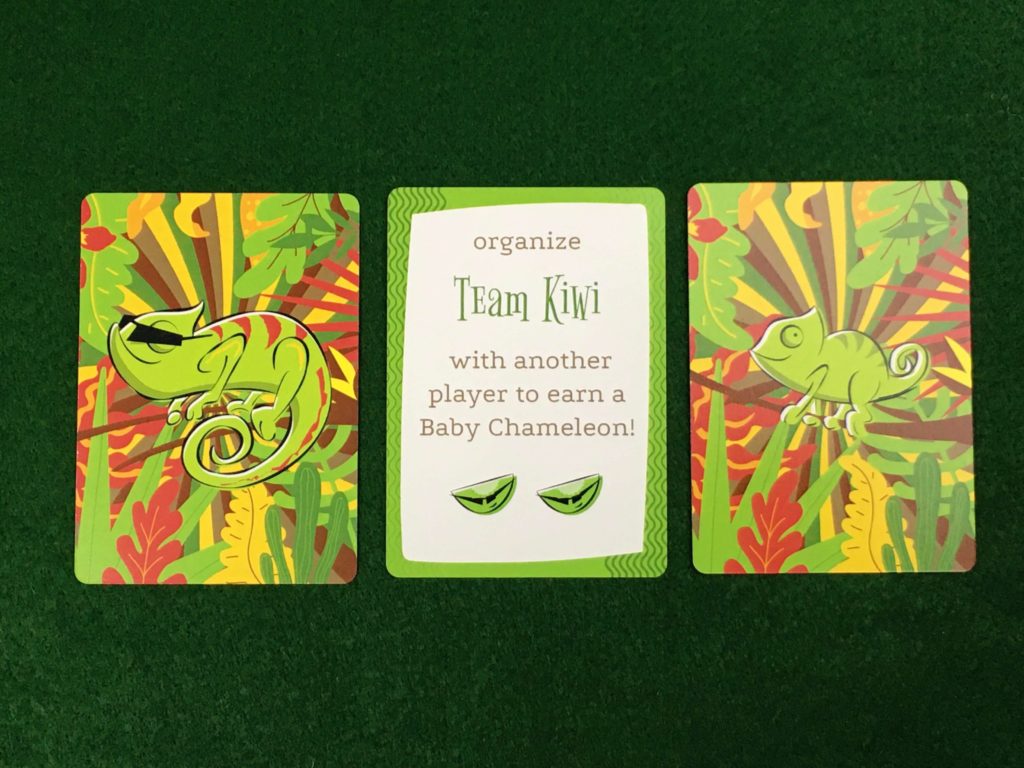 fruit for all chameleon cards with objective example: organize team kiwi with one other player to earn a baby chameleon